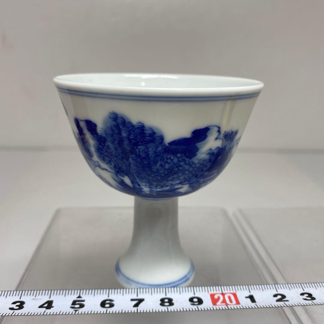 中国清時代　大清康熙年製　青花　馬上杯　タサオ　東さ7-0302☆2F