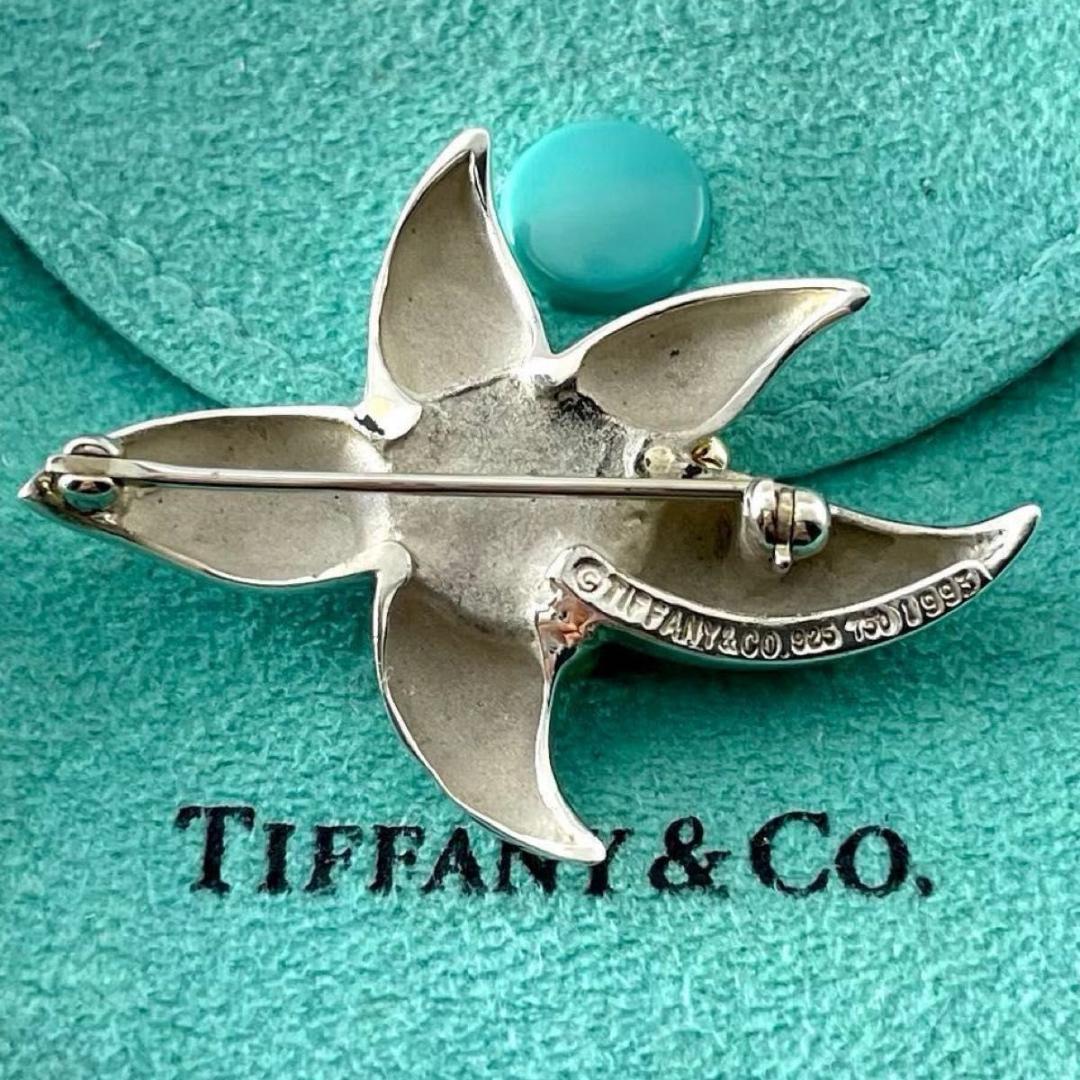 オールドティファニー 希少 オニキス フラワー コンビ ブローチ TZ2fe