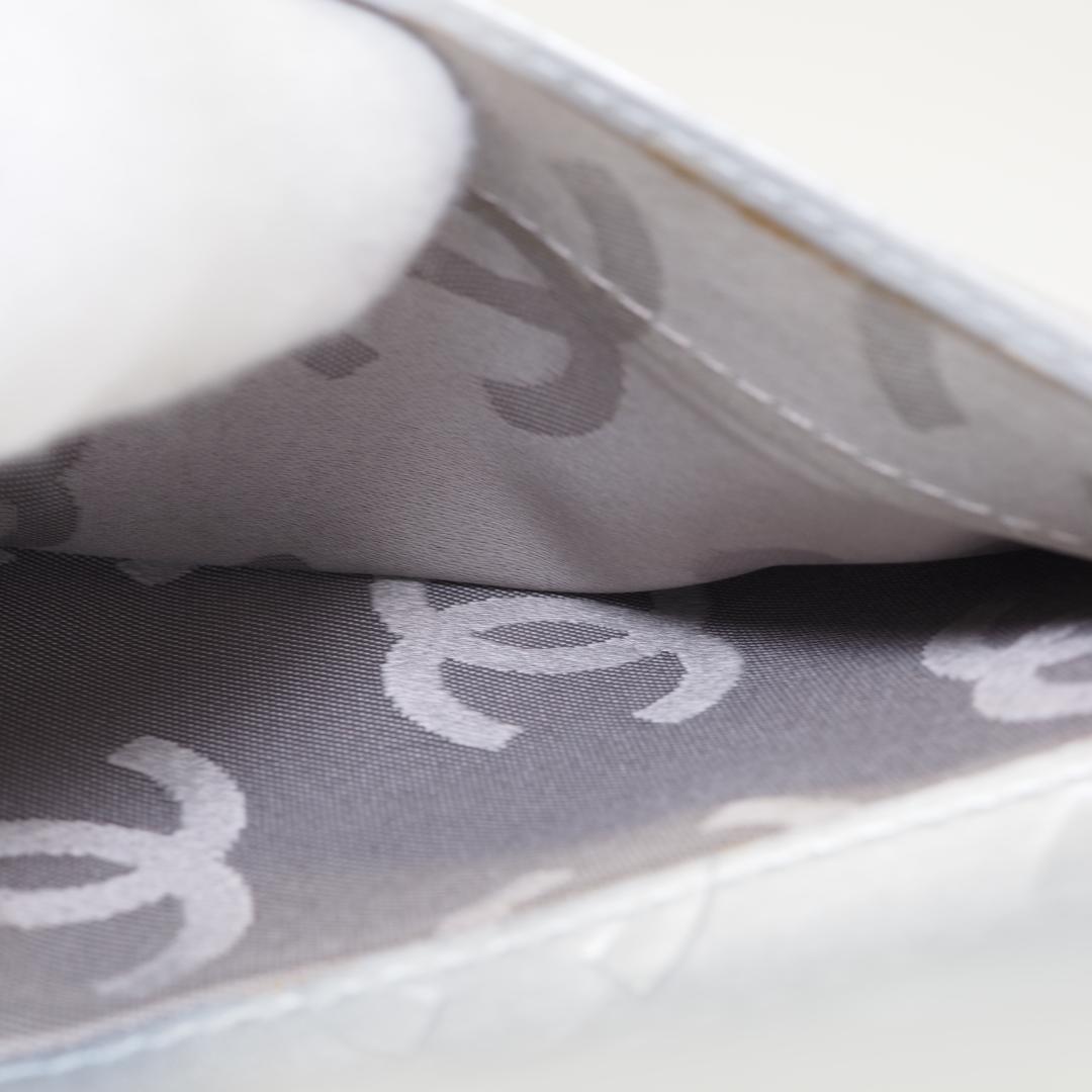 CHANEL シャネル カンボンライン ミドル 2つ折り財布 黒×シルバー