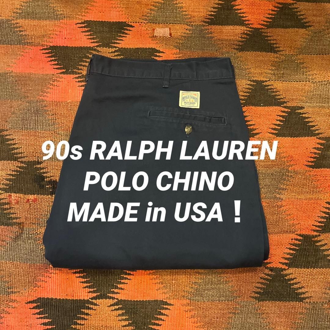 【USA製】90s ラルフローレン ポロチノ 初期タグ ネイビー W40L29