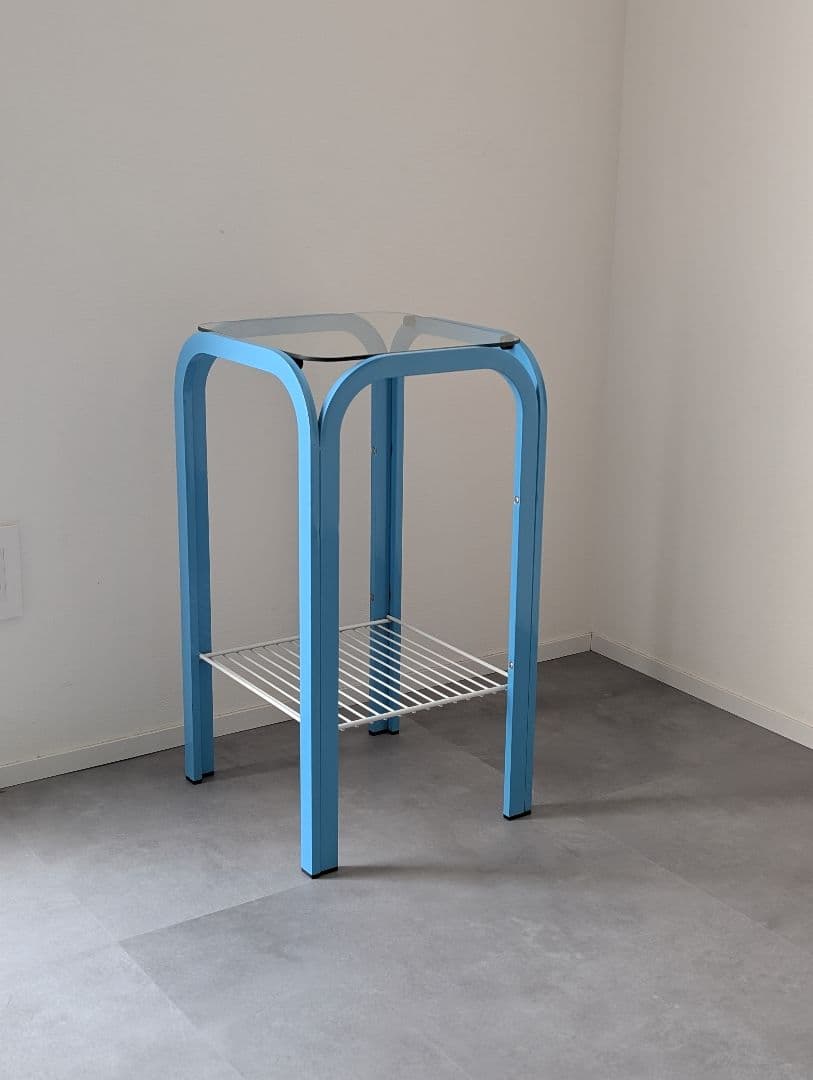 80's-90's レトロ スチールフレーム ガラステーブル ファンシー モダン