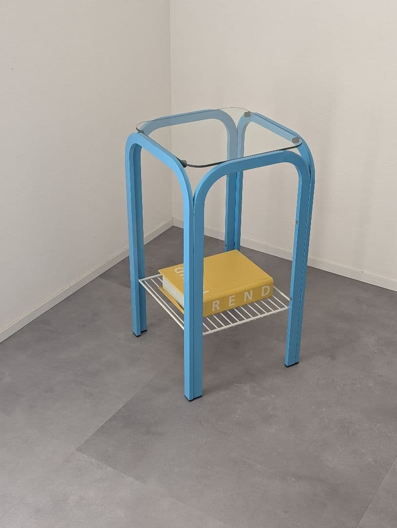 80's-90's レトロ スチールフレーム ガラステーブル ファンシー モダン