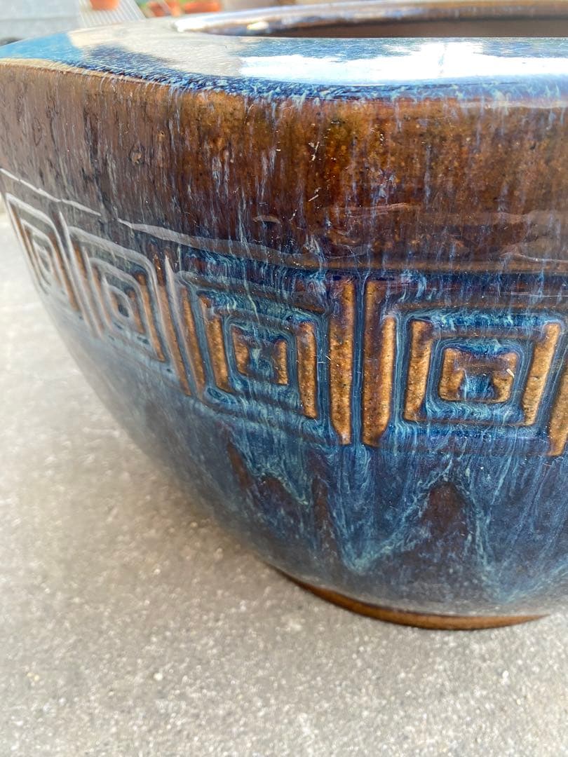 八角形　火鉢　金魚鉢　メダカ鉢　水鉢　　金魚鉢　睡蓮鉢　骨董　青茶