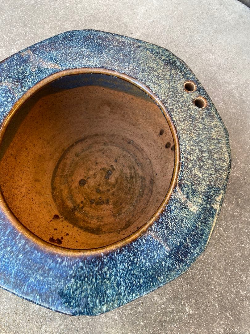 八角形　火鉢　金魚鉢　メダカ鉢　水鉢　　金魚鉢　睡蓮鉢　骨董　青茶