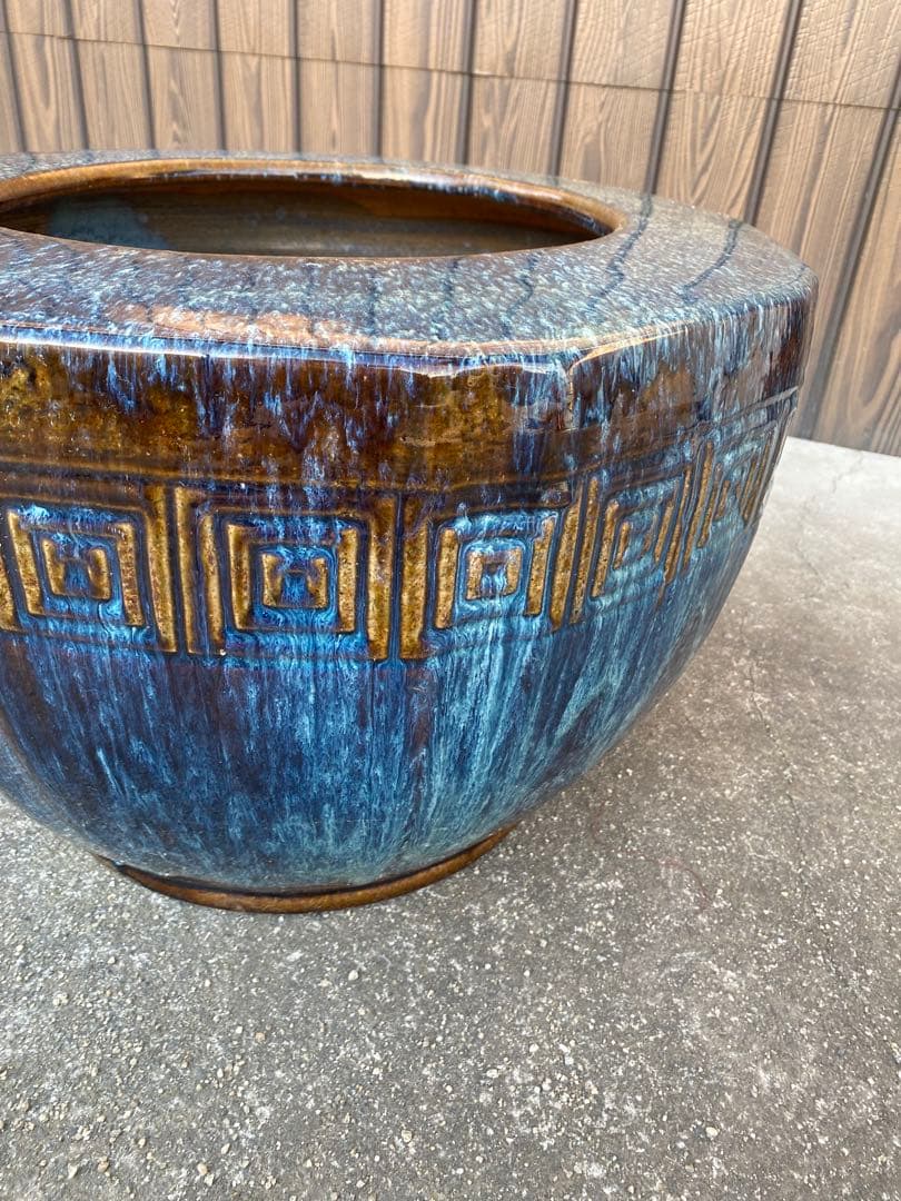 八角形　火鉢　金魚鉢　メダカ鉢　水鉢　　金魚鉢　睡蓮鉢　骨董　青茶