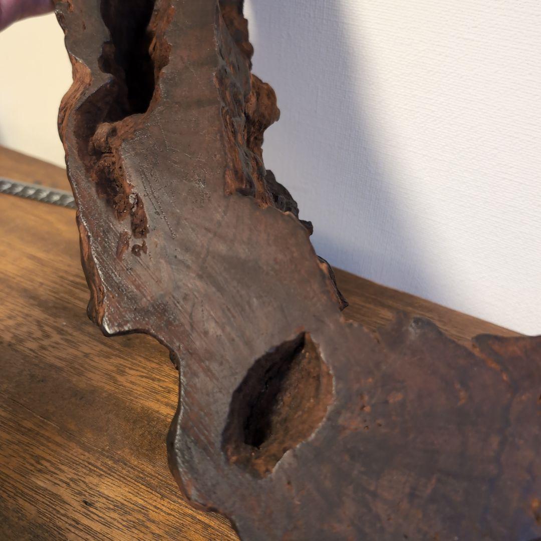 枯木　古木　木製仏像台 黒漆塗り　波濤彫刻　古美術　骨董