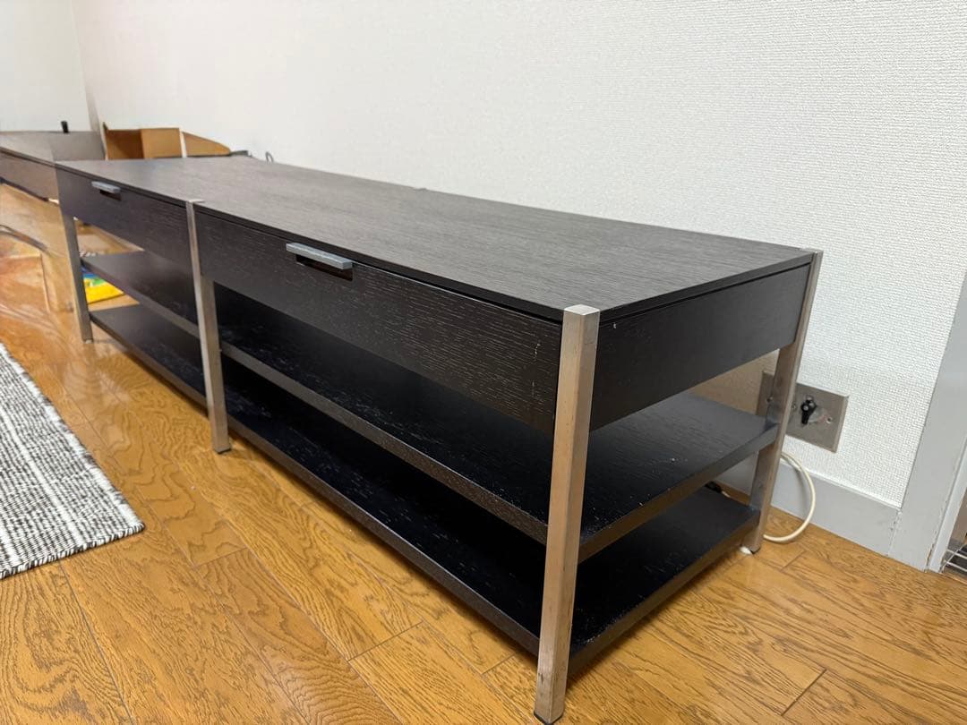 ACTUS モダン黒テレビ台 引き出し付き