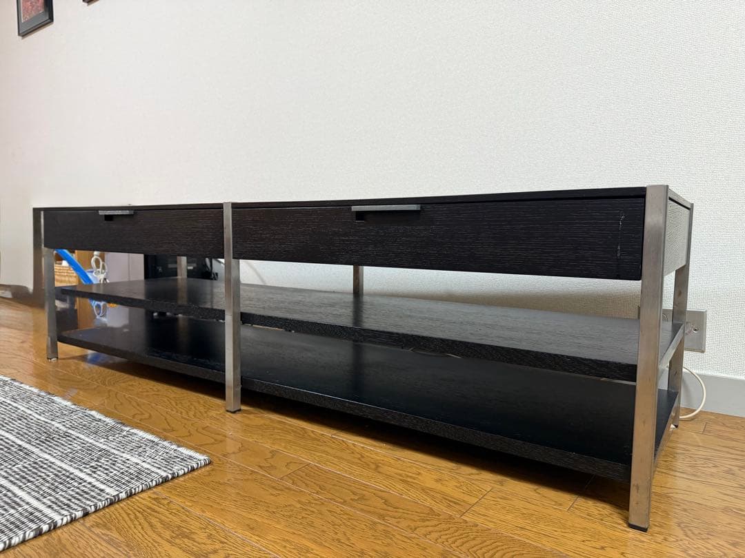 ACTUS モダン黒テレビ台 引き出し付き