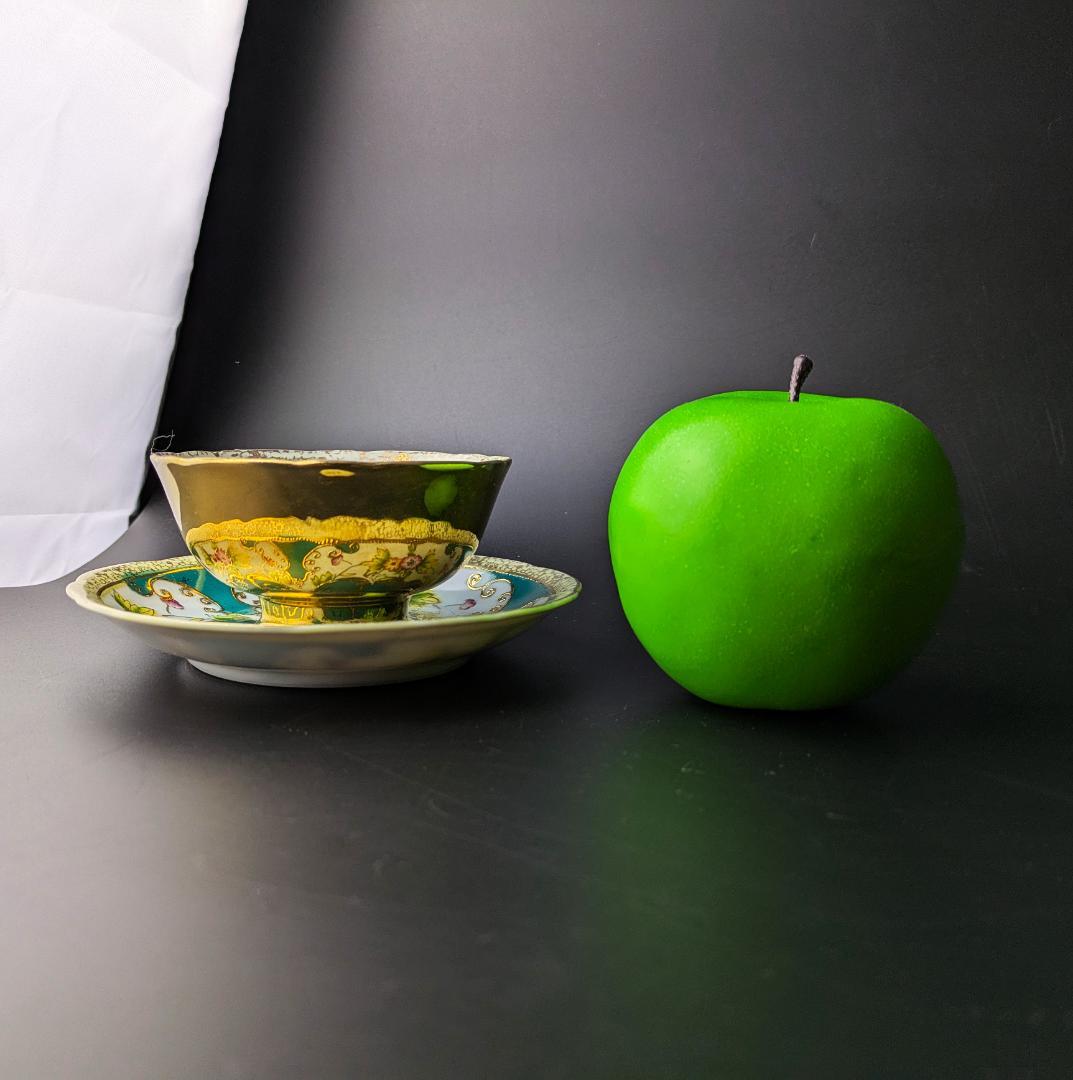 里帰り★佐治貿易 金彩金盛上草華紋様 ターコイズ カップソーサー