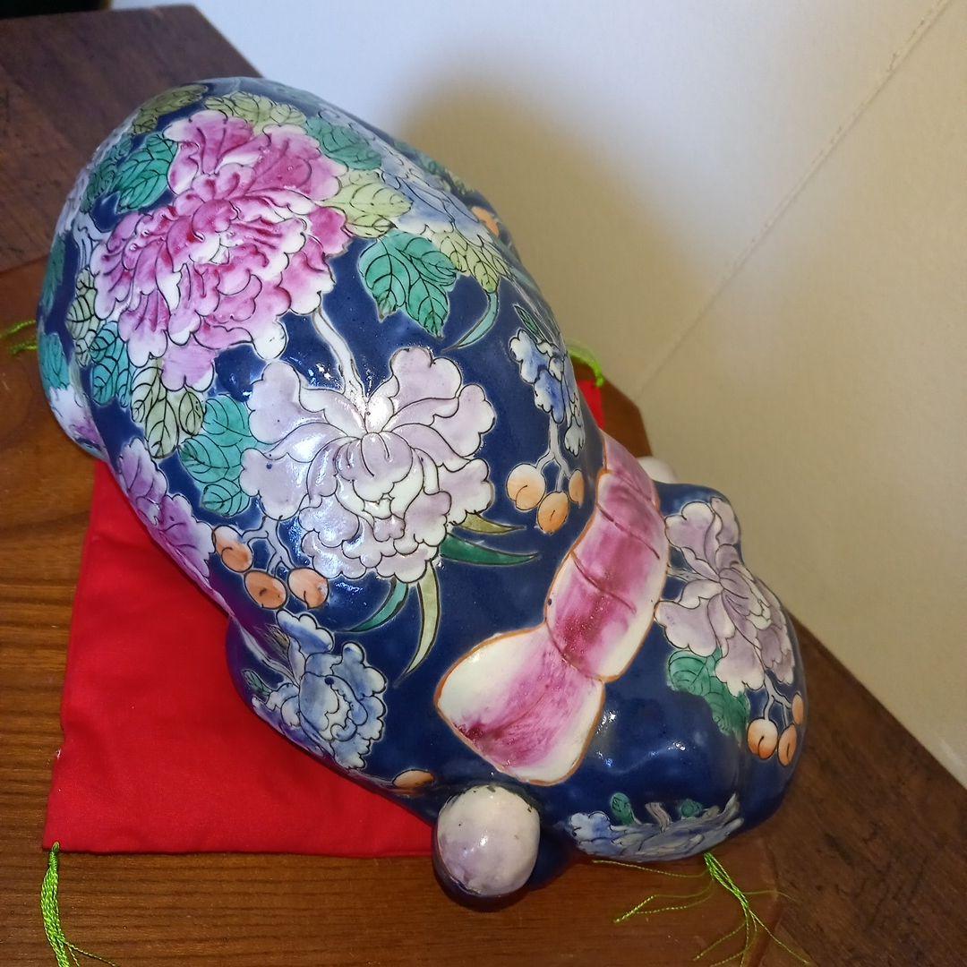 眠り猫　陶器　花　日本 vintage ceramic cat object