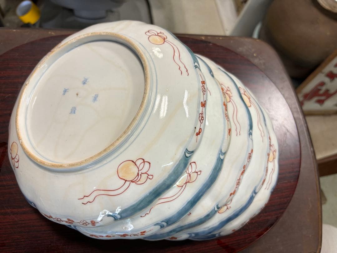 超貴重 江戸後期の頃の物 色鮮やかな花模様の陶器皿5枚セット 超激安