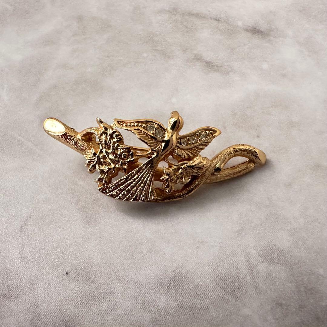 Christian Dior ブローチ ヴィンテージ 鳥 花 ゴールド