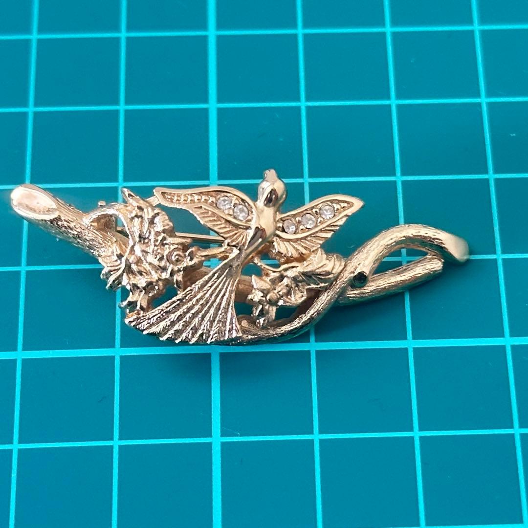 Christian Dior ブローチ ヴィンテージ 鳥 花 ゴールド