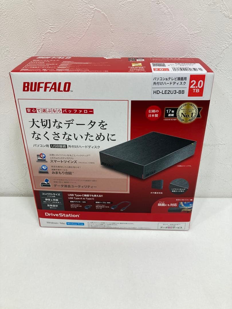 BUFFALO 2TB 外付けハードディスク HD-LE2U3-BB