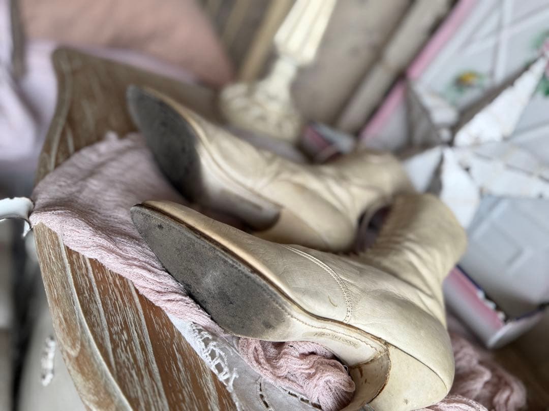 フランスアンティークヴィクトリアンレースアップウェディングレザーブーツシューズ