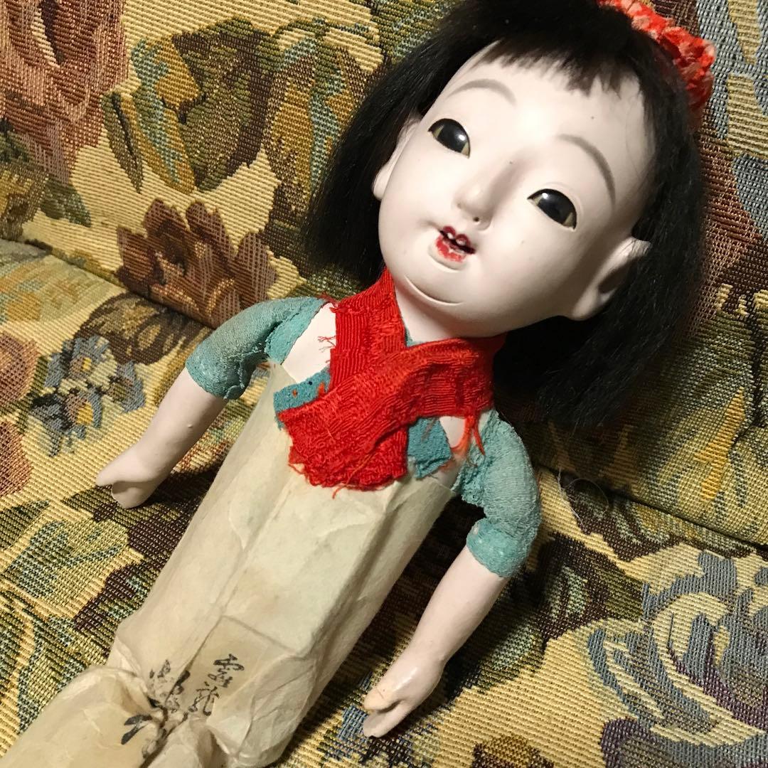市松人形　小さい　6号　大正時代　女の子　江戸縮緬着物