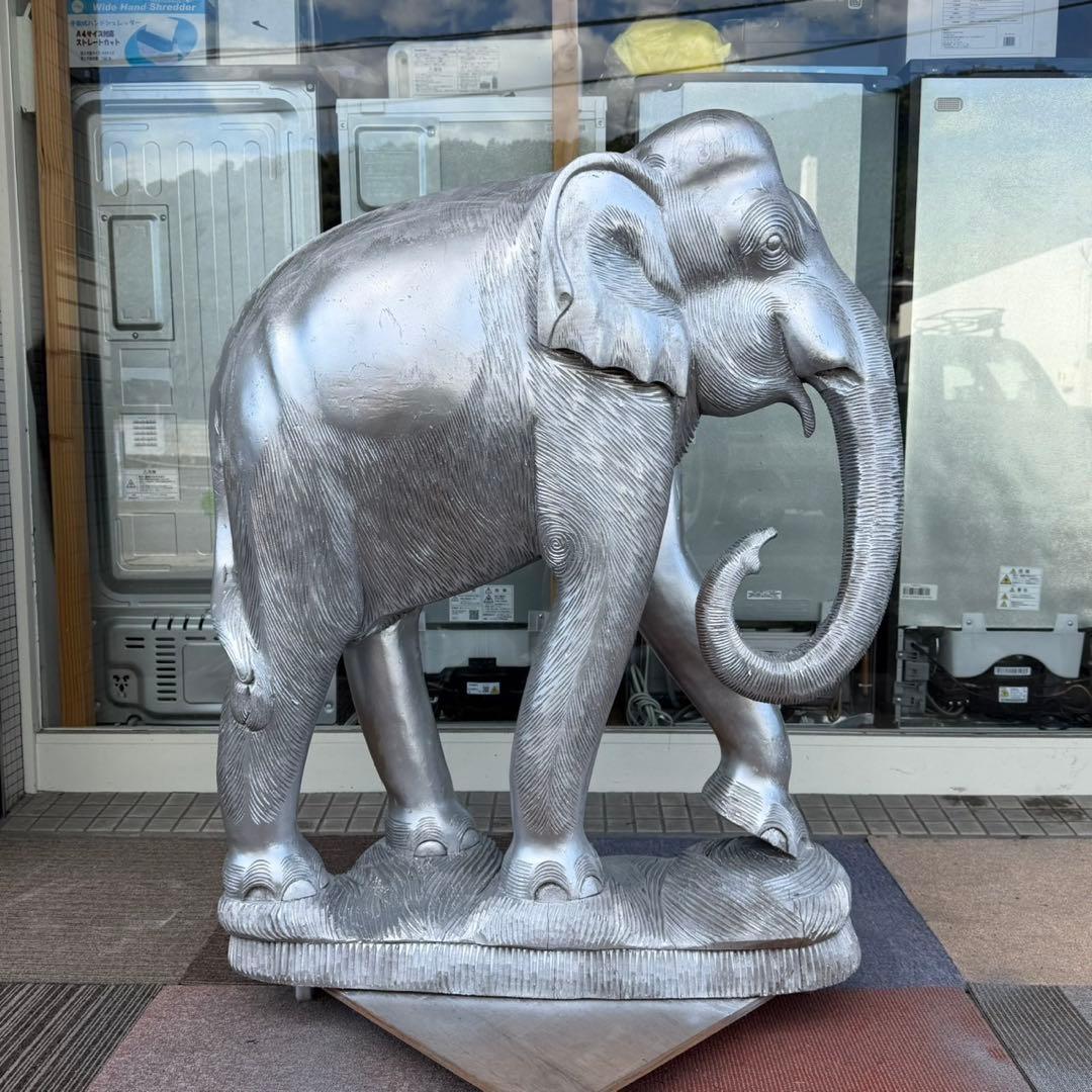 【特大サイズ‼️】木彫り 象の置き物 置物 インテリア オブジェ シルバーカラー