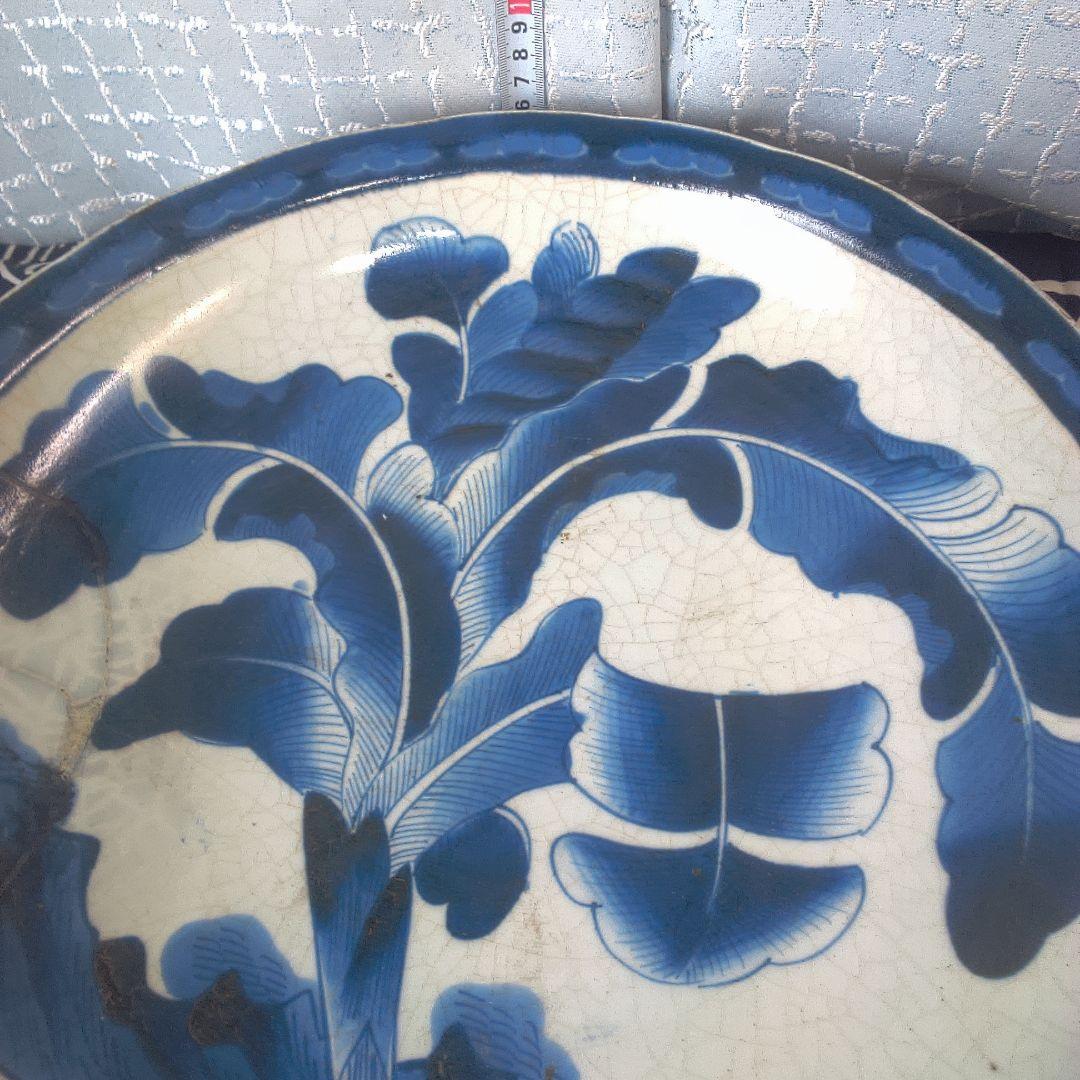 骨董６青い花柄の陶磁器平皿