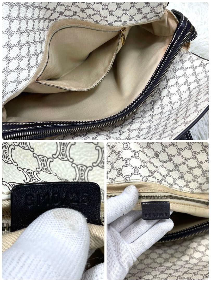 希少品‼️CELINE セリーヌ　ハンドバッグ　白マカダム柄　ロゴ金具　PVC