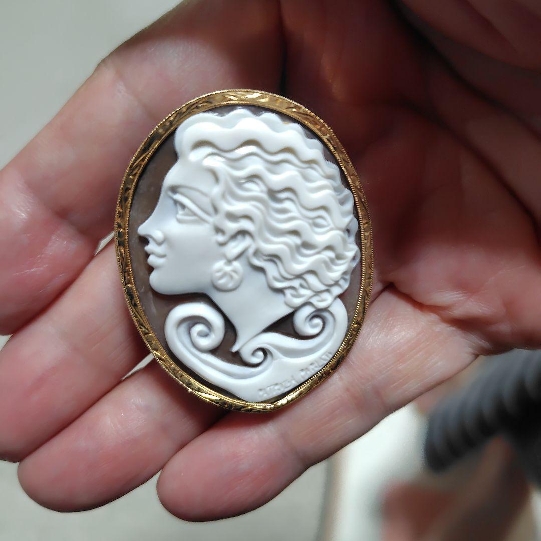 K18枠　カメオ　パトリシア　 ブローチ 女性の横顔