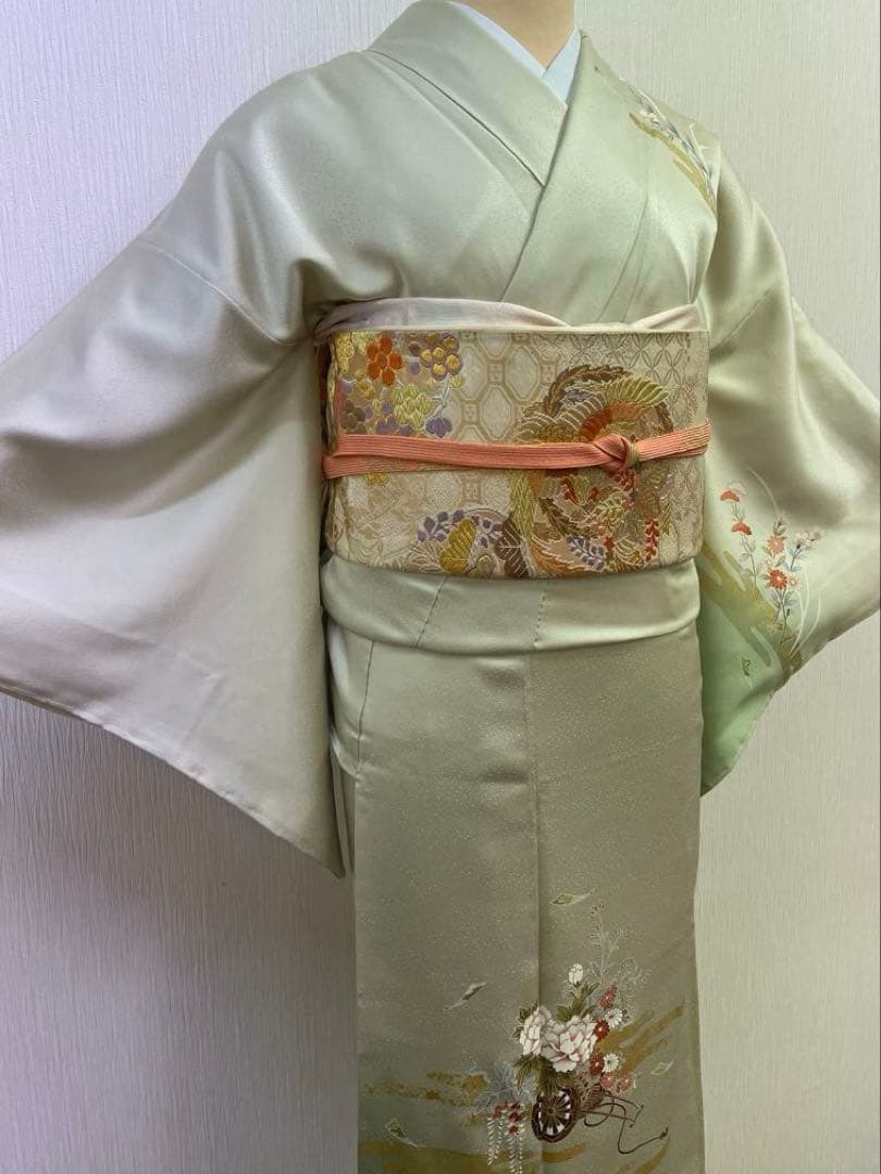 梅乃【148】正絹　訪問着　フルセット　七五三　お宮参り　結婚式　控えめ　淡い緑