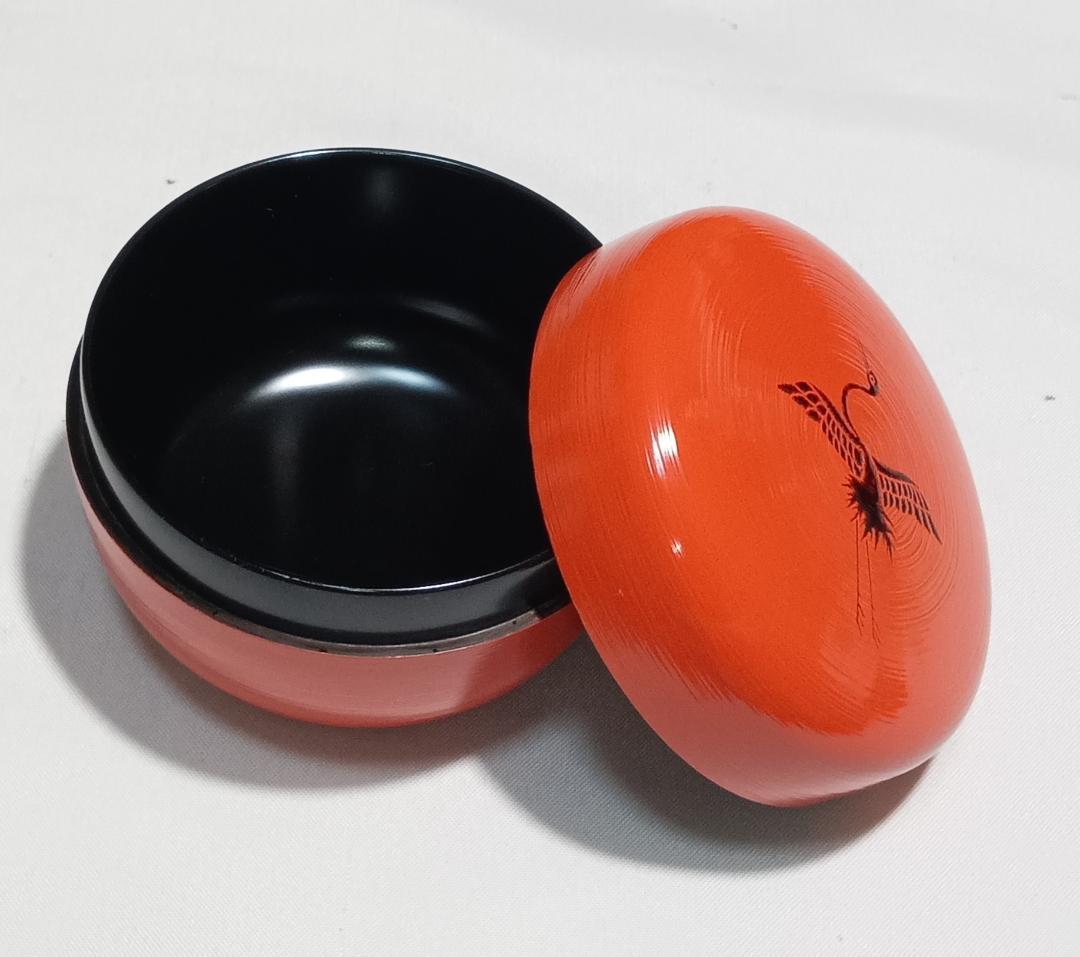 茶道具　加賀蒔絵師後藤元幸作　朱漆塗鶴蒔絵平棗　裏千家鵬雲斎宗匠花押入　美品！！