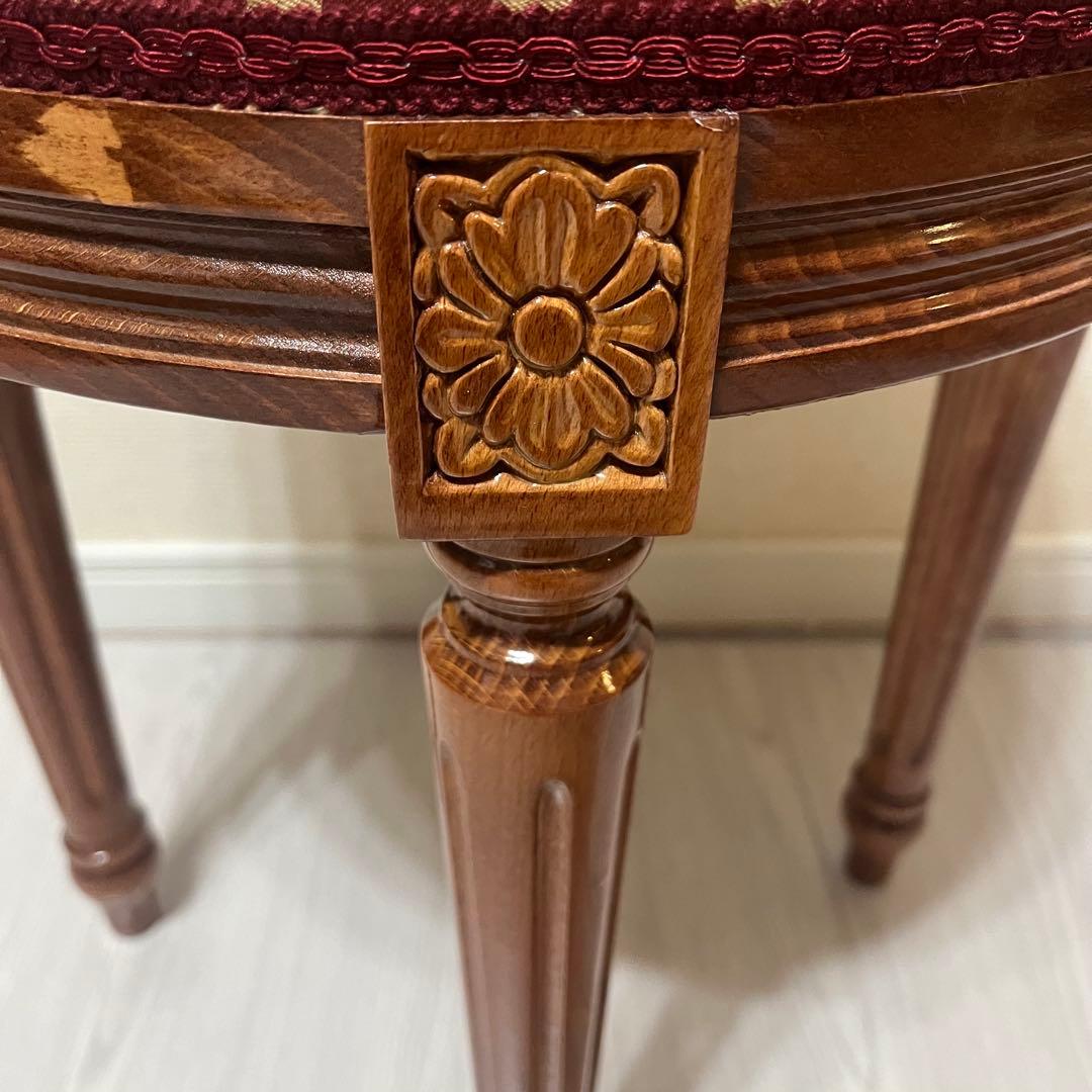 美品 イタリア製 ラウンドスツール 赤 美しい杢目 ネオクラシック調