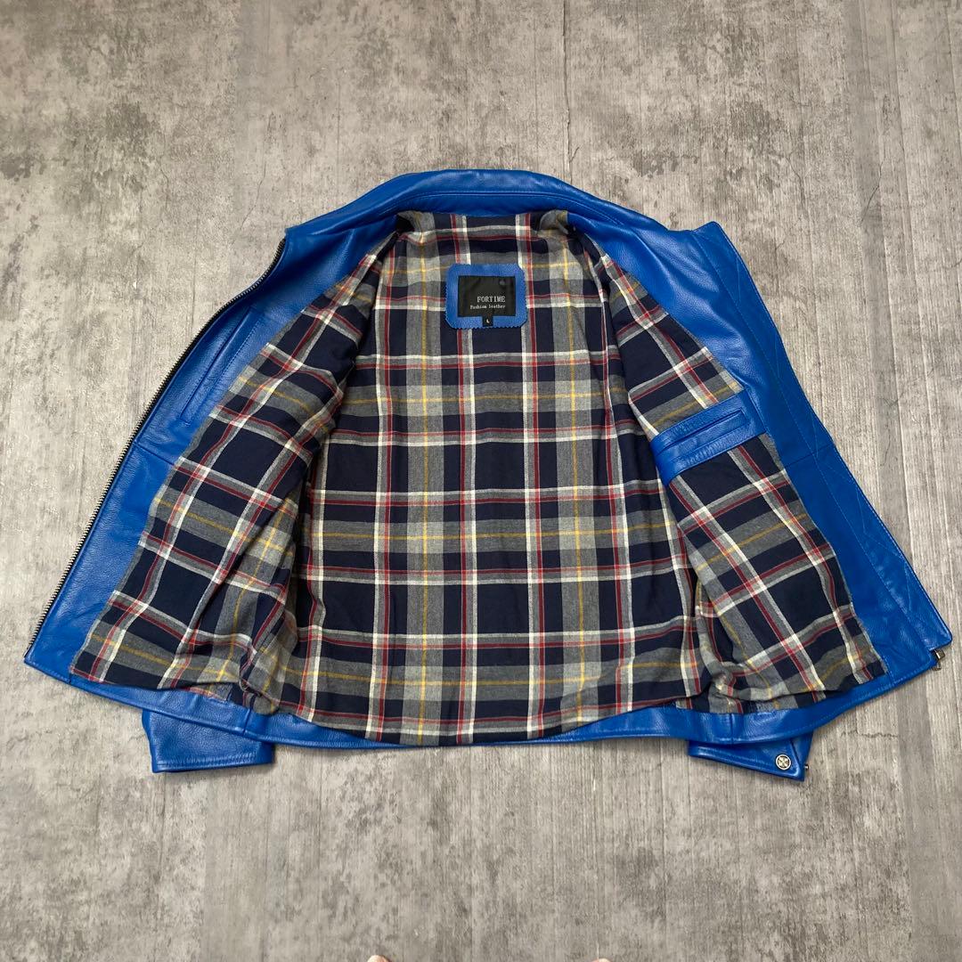 FORTIME レザージャケット　シングルライダース　青　 Lサイズ