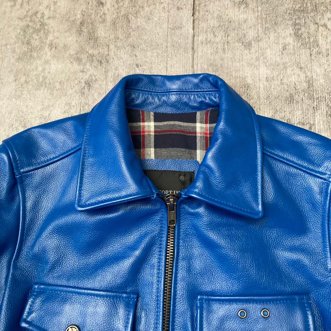 FORTIME レザージャケット　シングルライダース　青　 Lサイズ