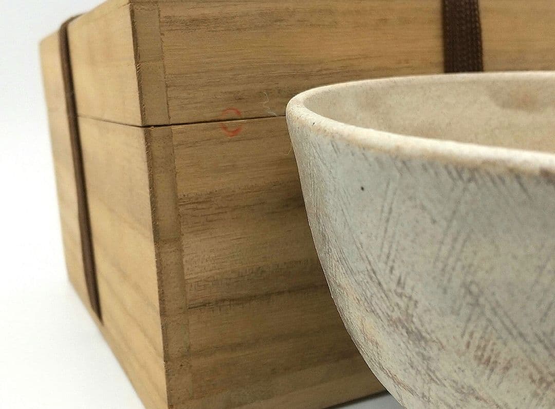 真作保証 陶泉 千漢鳳造 聞慶窯 櫛目割高台茶碗 猫掻茶碗 共箱付 未使用①