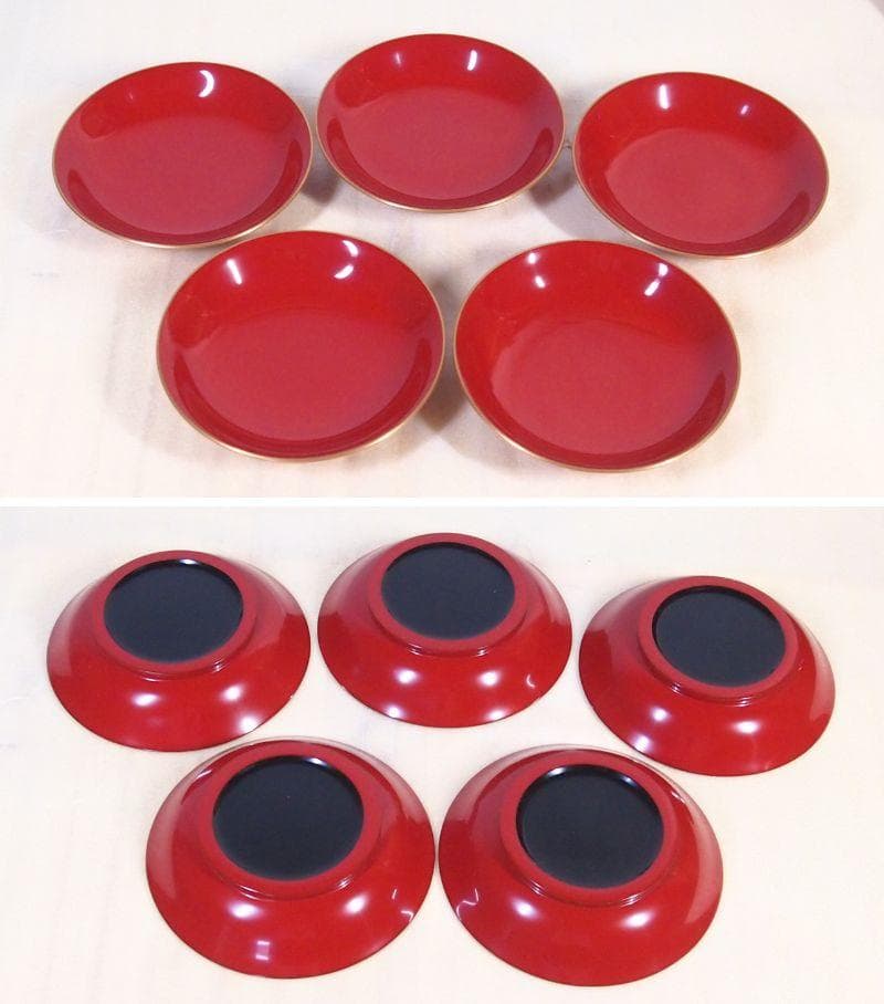 【極美品】輪島塗 わじま慶塚 朱塗金縁 屠蘇器 五つ揃/銘々皿/四段重箱 漆器