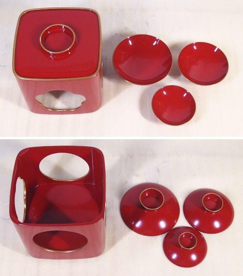 【極美品】輪島塗 わじま慶塚 朱塗金縁 屠蘇器 五つ揃/銘々皿/四段重箱 漆器