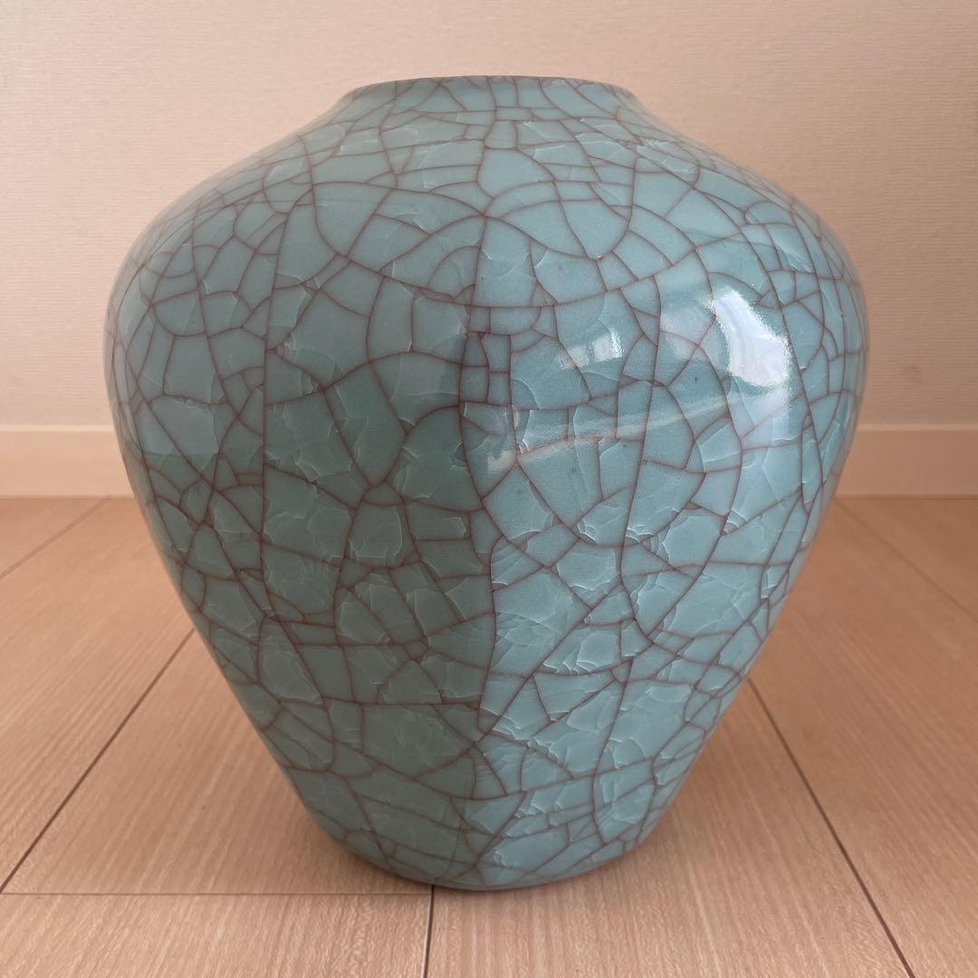 精華 花生 貫入 陶芸 壺 骨董 青嵐 青磁 花器 花入 花生 飾壷