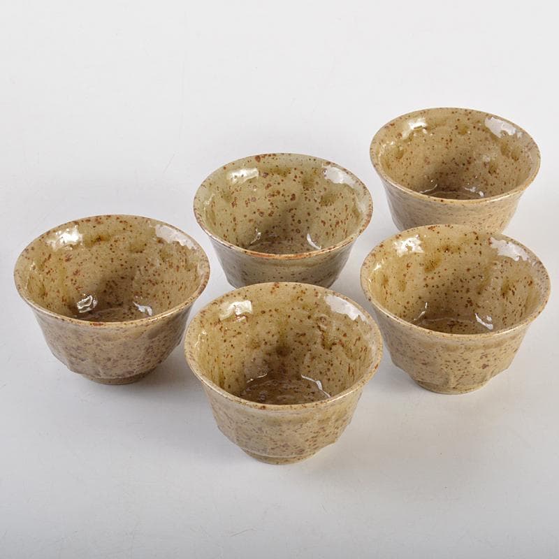 煎茶道具　明石焼　舞子焼　玉露煎茶碗　五客　在銘　時代箱付　V　R6980