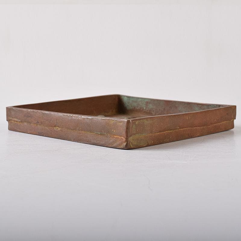 高岡銅器　須賀松園造　蝋型鋳銅　野菜文　四方皿　共布共箱　C　R8444