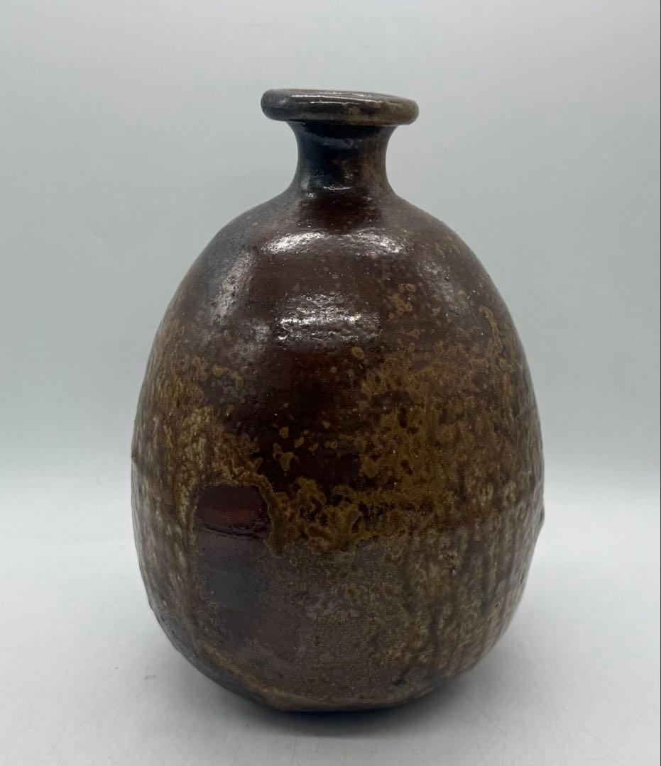 備前焼窯変徳利形壺　花入　稲荷作　茶道具　共箱　送料込み251210