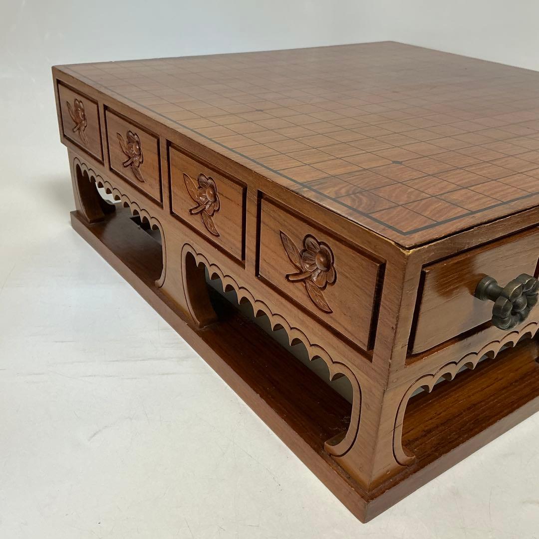 プロ　本格木製碁盤　彫刻装飾　引き出し　木製囲碁盤 引き出し付き 彫刻デザイン