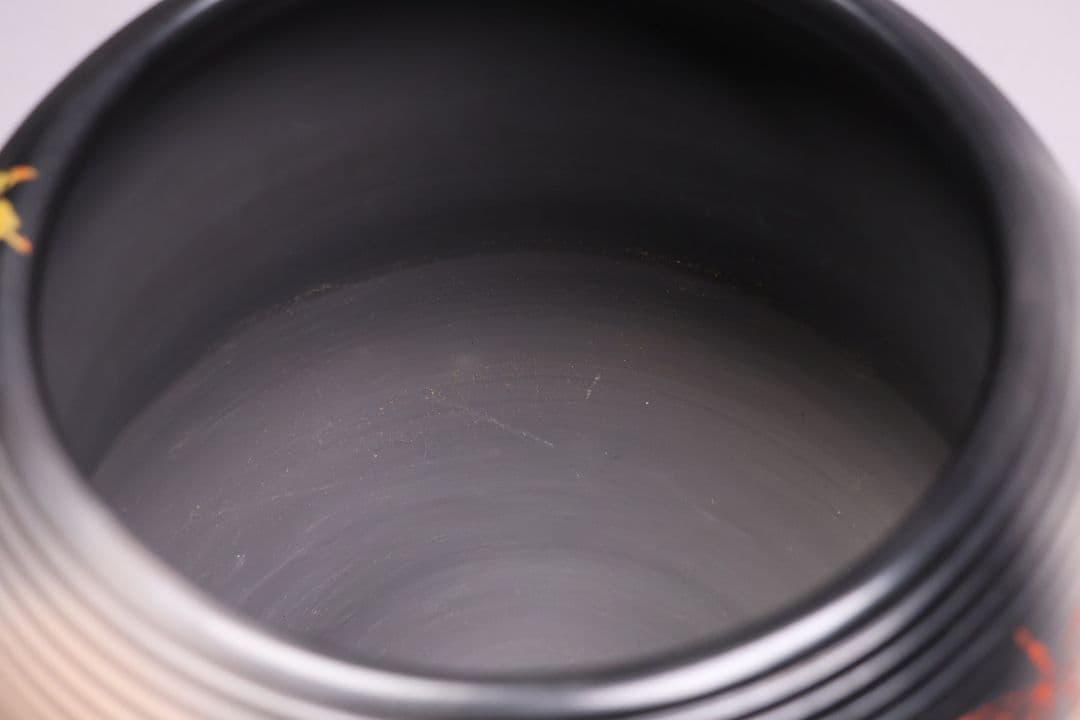 風炉師 加州 山崎宗元 雲華焼 糸目瓢 火鉢一対 紅葉 陶磁器【MA701】