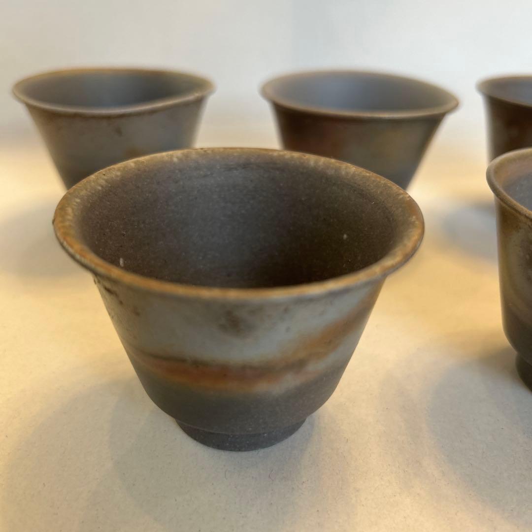 『値引き』備前焼　藤田龍峰　煎茶器　煎茶碗5客　青備前