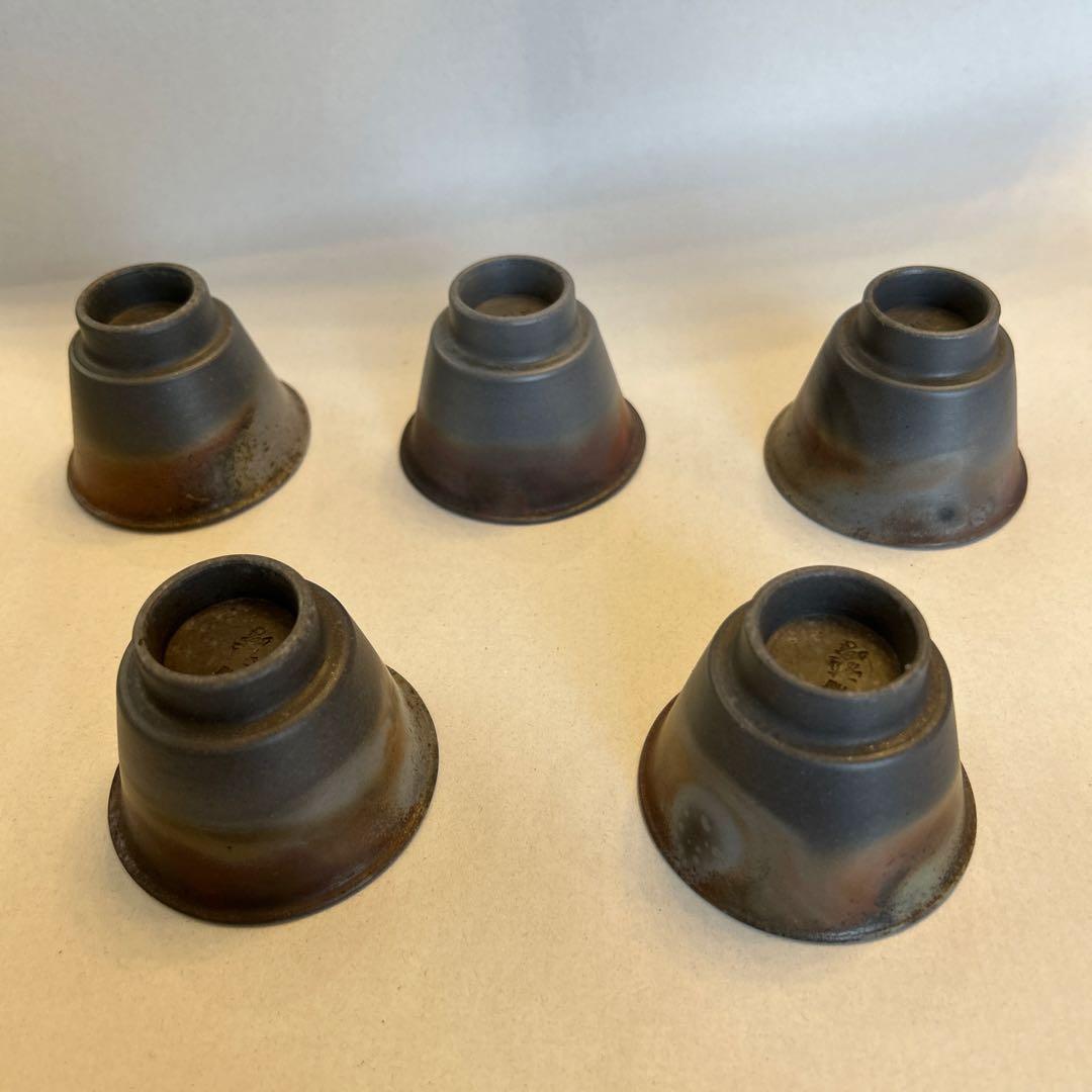 『値引き』備前焼　藤田龍峰　煎茶器　煎茶碗5客　青備前