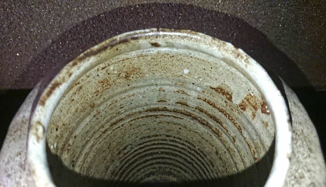 美品 唐津焼『粉引 面取花入』在銘 昭和レトロ