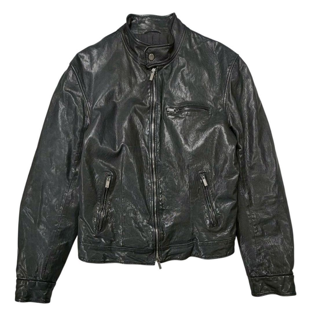 イタリア製 エンポリオ アルマーニ タンニン鞣し レザージャケット ブラック50
