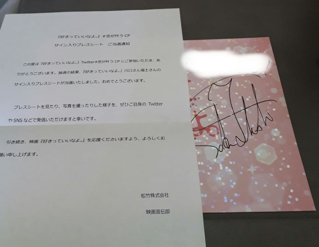 ●当選 サイン 福士蒼汰 川口春奈 好きっていいなよ サイン入り プレスシート