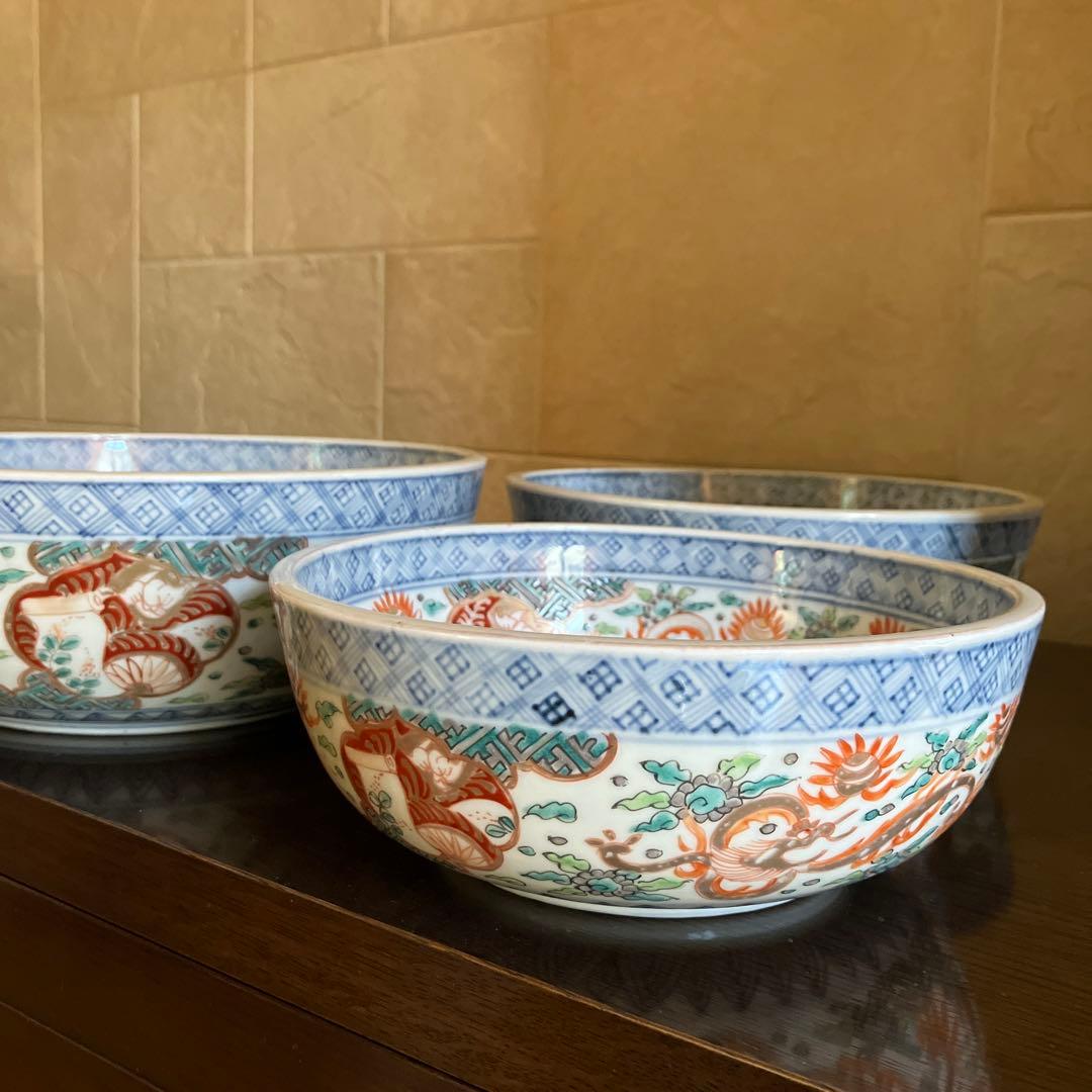 お値下げ 古伊万里 三つ組鉢 二重高台