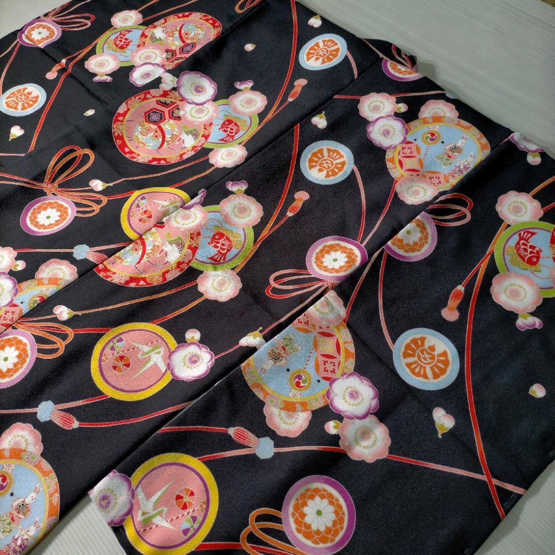 七五三 753 着物 七歳 四つ身着物 黒地友禅柄 新品 送料込み k4132t