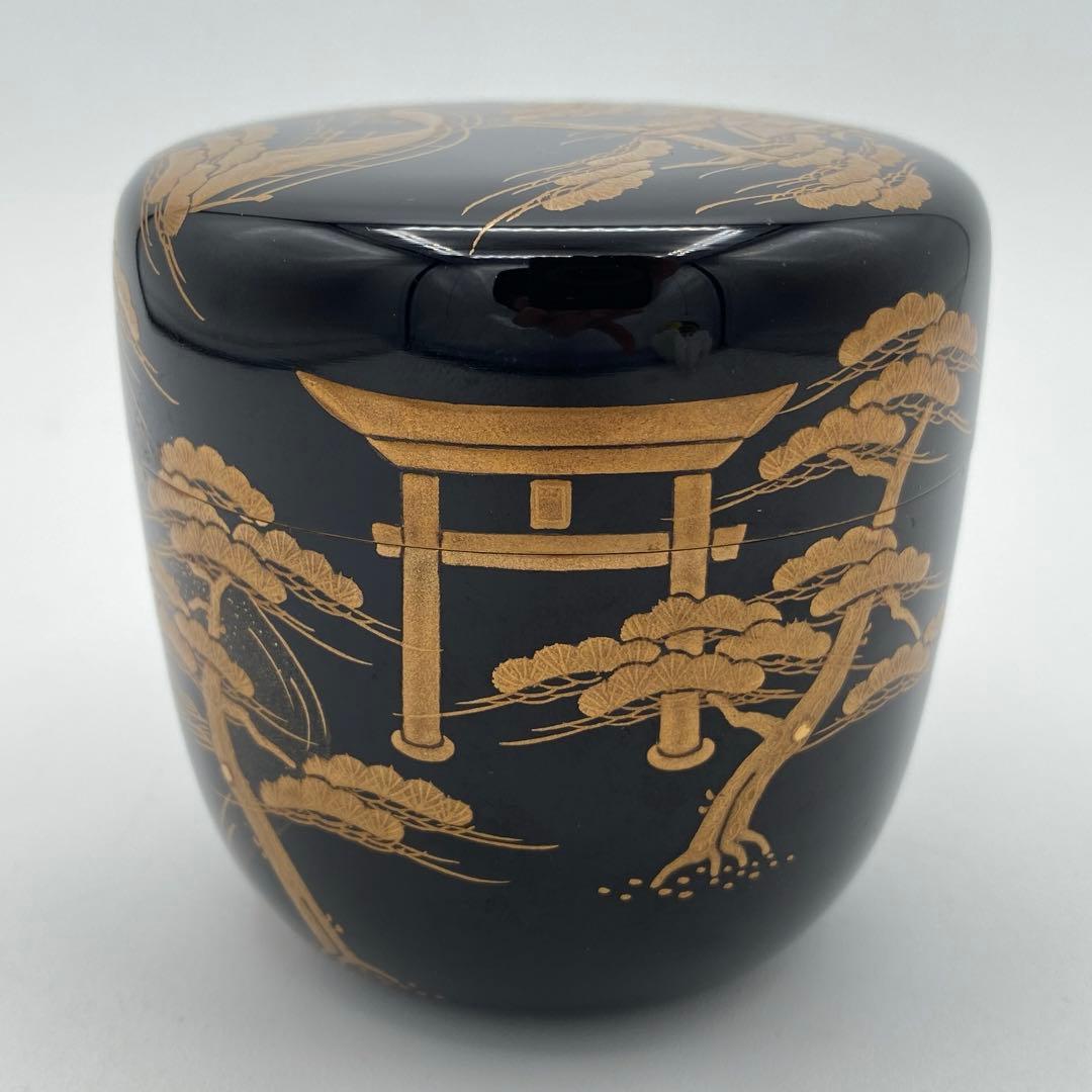 大棗　住吉蒔絵内梨地　松堂作　茶道具　古物