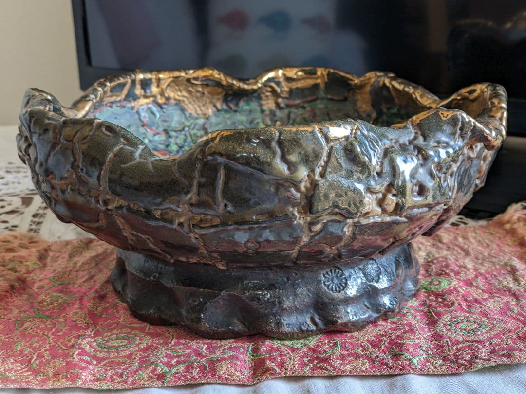 ⭐薩摩焼の絶品 美術工芸品 蛇蝎釉 どんこ釉 茶道具 菓子鉢 珍物 骨董品