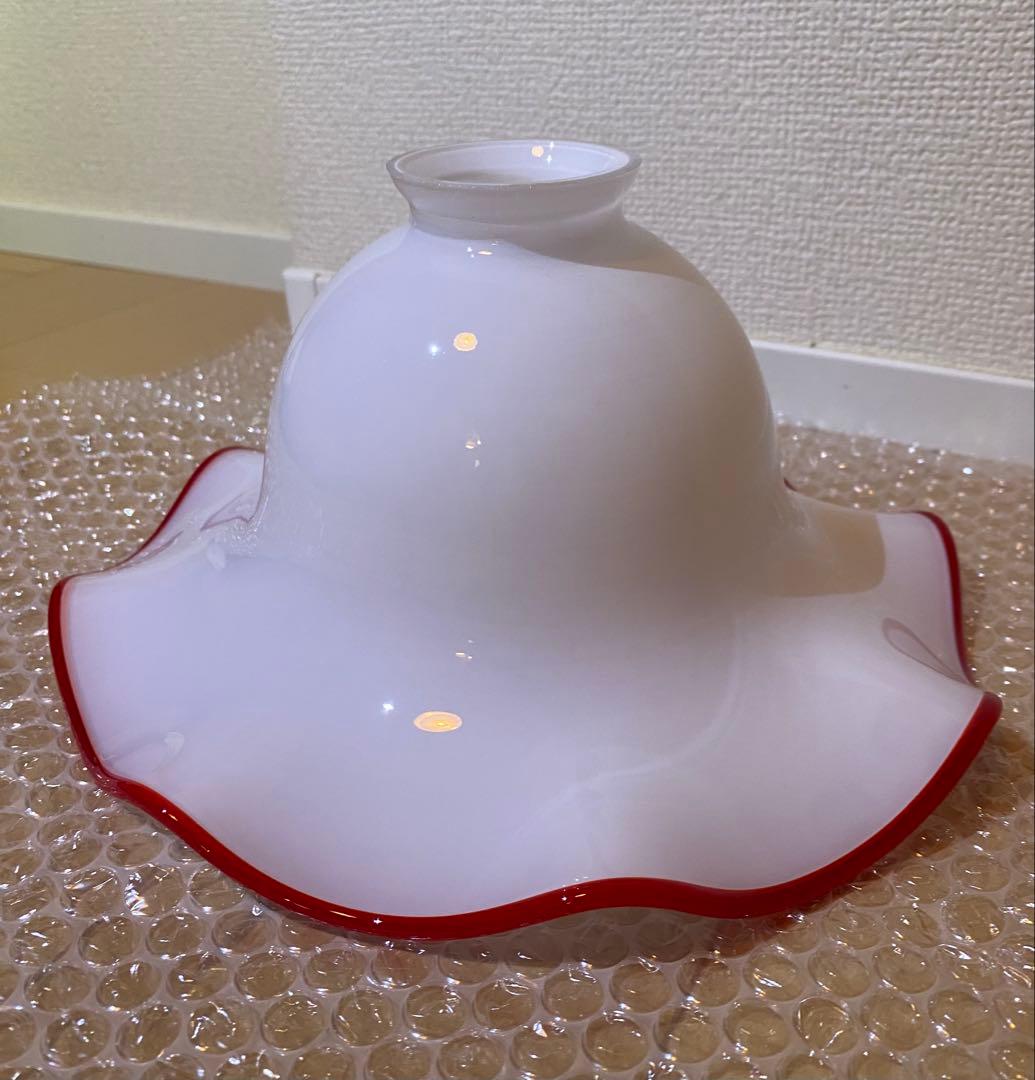 赤縁 フリル ガラス ヴィンテージ ペンダントライト