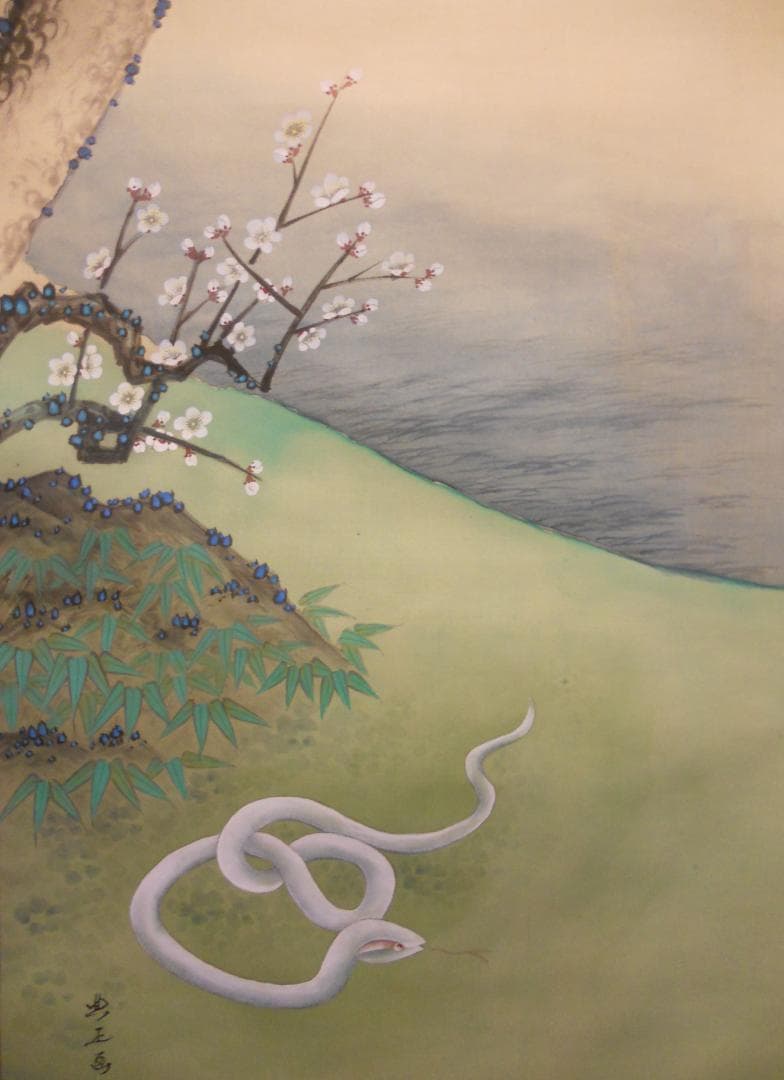 掛け軸 岡田典正 白蛇 絹本 希少 軸装 茶道具 掛軸 美品 です。