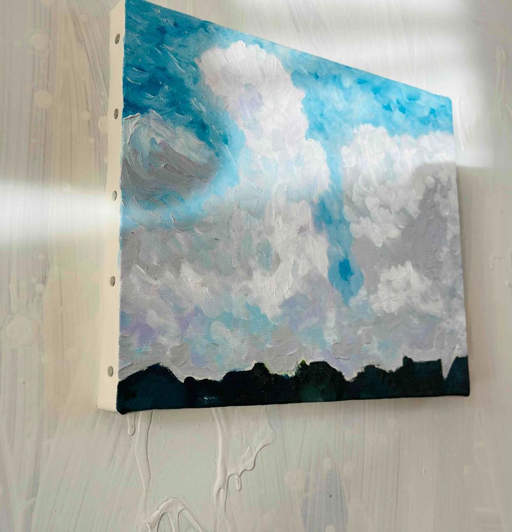 彩画　原画「民家とジャイアントクラウド」　絵画 22×27㎝ F3　キャンバス